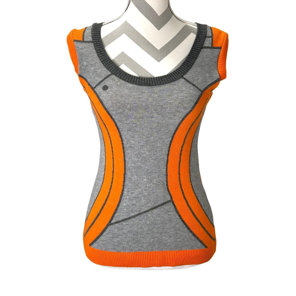 Elhoffer‎ Design Galactic S Grey Orange Abstract Retro Tank Sweater Vest